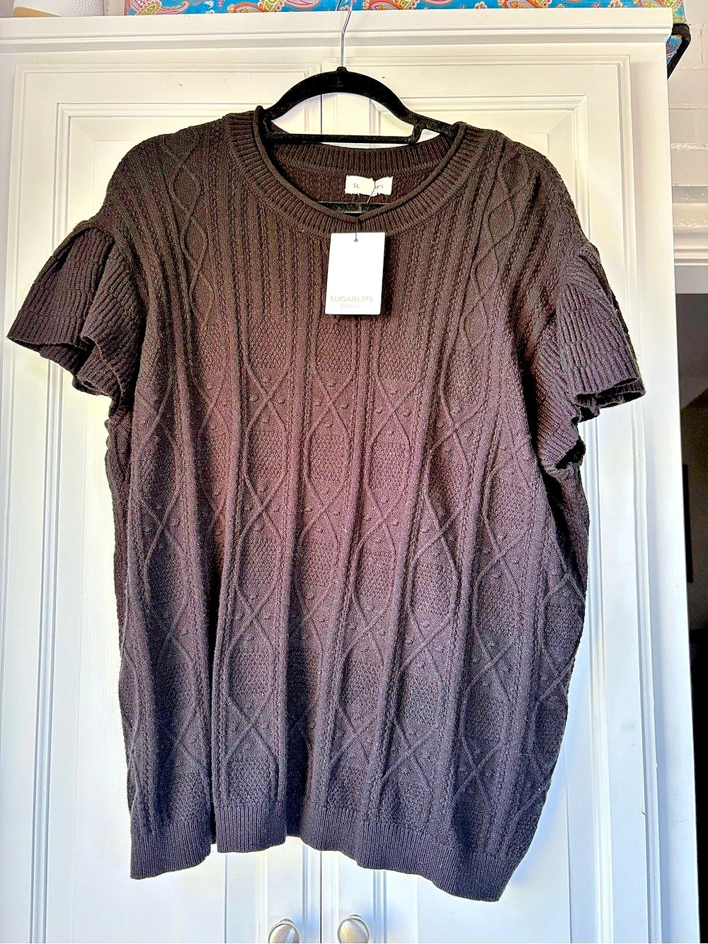 Sugarlips Curve Black Cable Knit Ruffle Sleeve Top 3X NWT